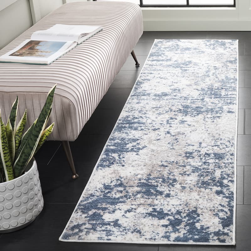 SAFAVIEH Amelia Modern Abstract Rug - 2'2" x 8' Runner - Dark Blue/Grey - Runner