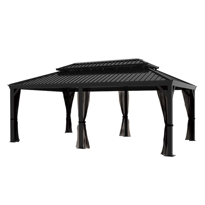 VEIKOUS Aluminum Double Hardtop Gazebo Pergola for Patio, Lawn, and Garden with Removable Netting