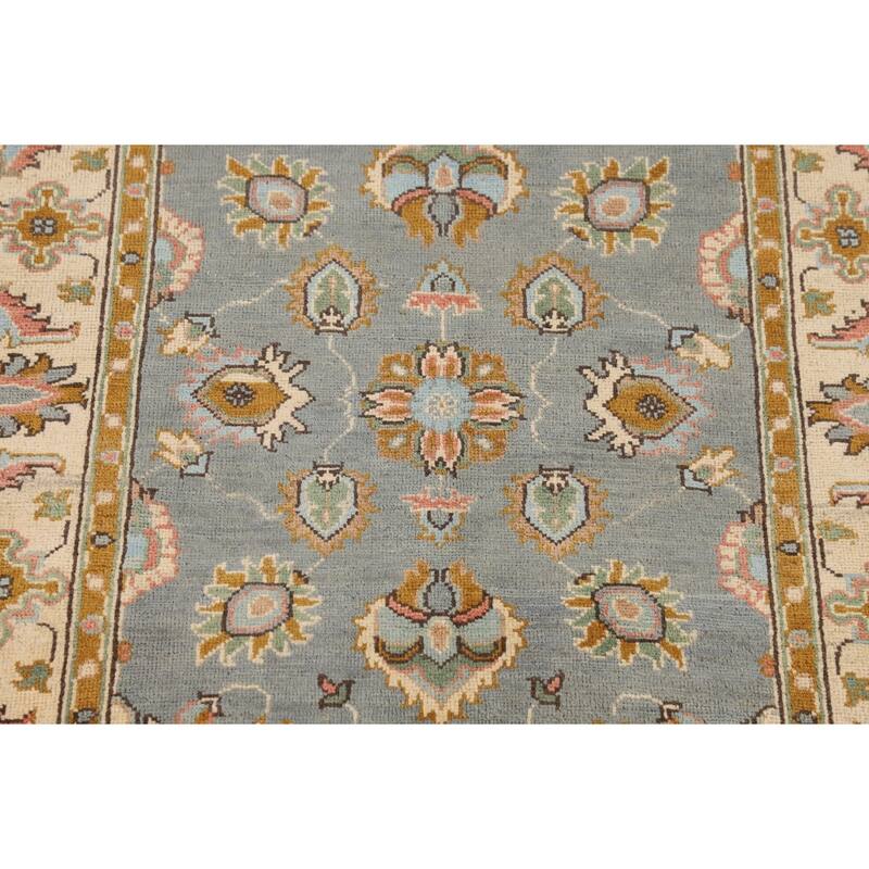 Gray Floral Oushak Accent Rug Handmade Wool Carpet - 3'4" x 4'9"