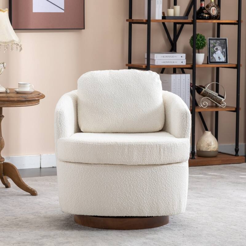 22.6" Seat Width Boucle Fabric 360 Degree Rotatable Swivel Chair Leisure Chair with Pillow