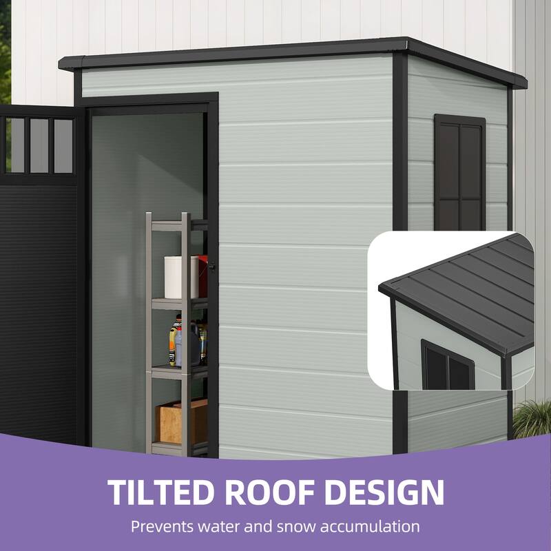6x4.4 FT/5x3 FT Resin Storage Shed with Fence-Style and Side Windows