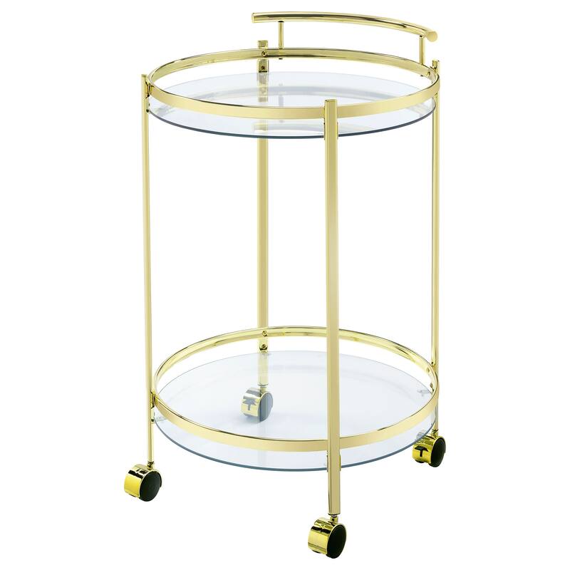 Chrissy 2-Tier Round Glass Shelf Metal Bar Cart