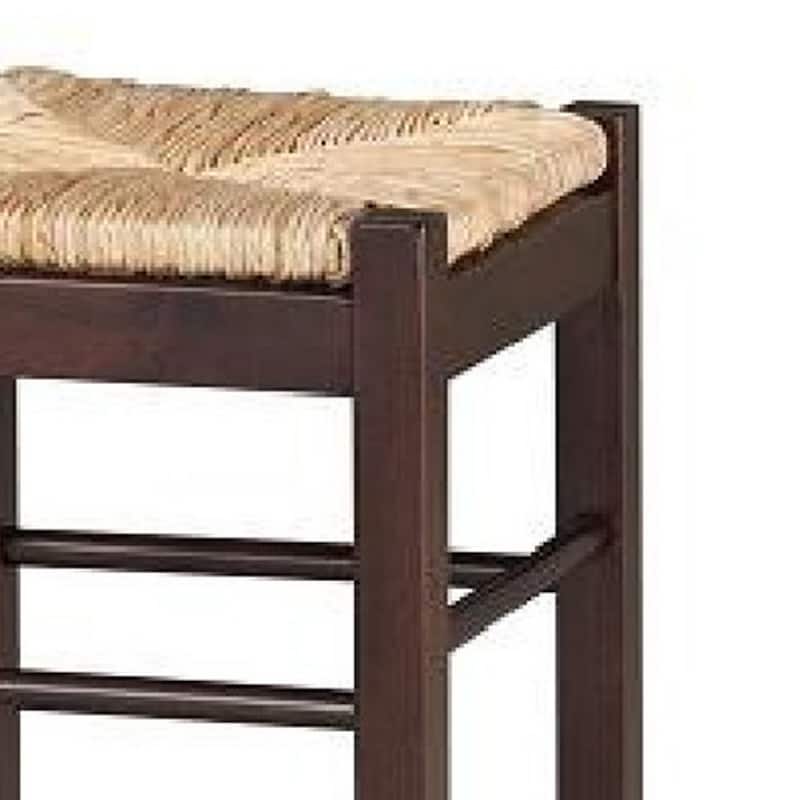 Rush Woven Wooden Frame Counter Stool with Saber Legs, Beige and Dark Brown