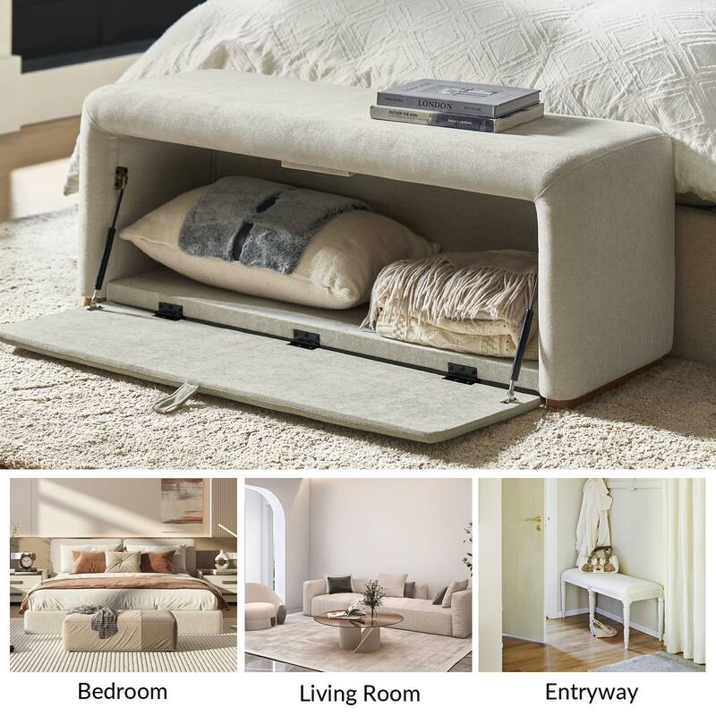 Gustavo Contemporary Storage Bench with Solid Wood Legs by HULALA HOME
