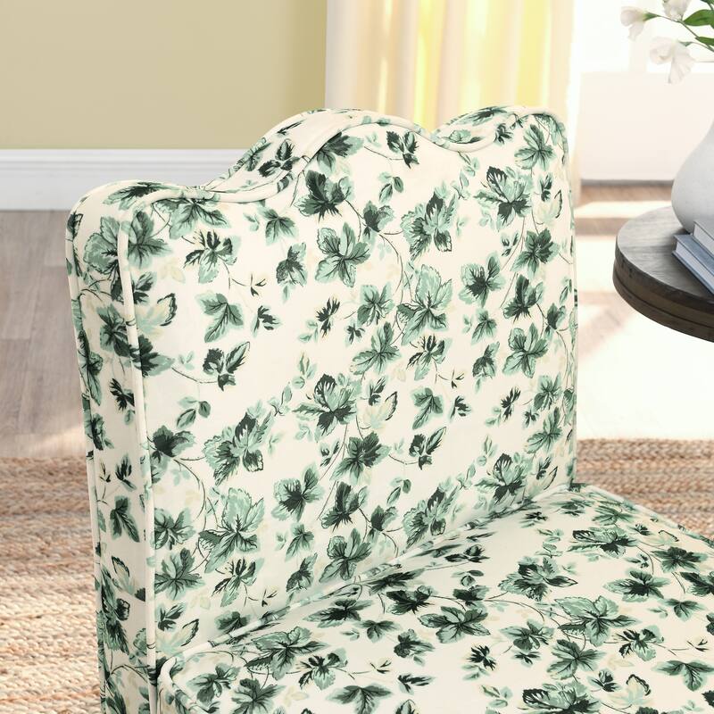 Modern Flannel Dining Chair Armless Dining Chair with Seat Cushion Back and Matching Pillows, for Living Room, Green