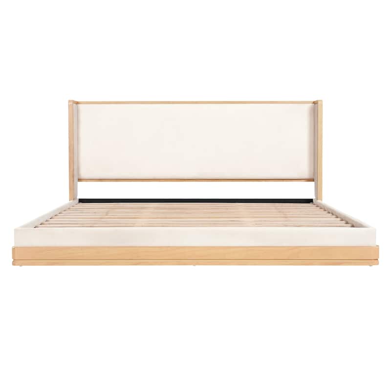 Christopher Knight Home - Mid-Century Modern Wooden & Upholstered Platform Bed with Retro Waterfall-Edge Headboard