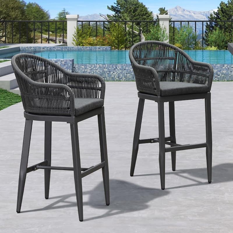 PURPLE LEAF Outdoor Dining Chairs Set of 2 Patio Counter Height Bar Stool with Cushion