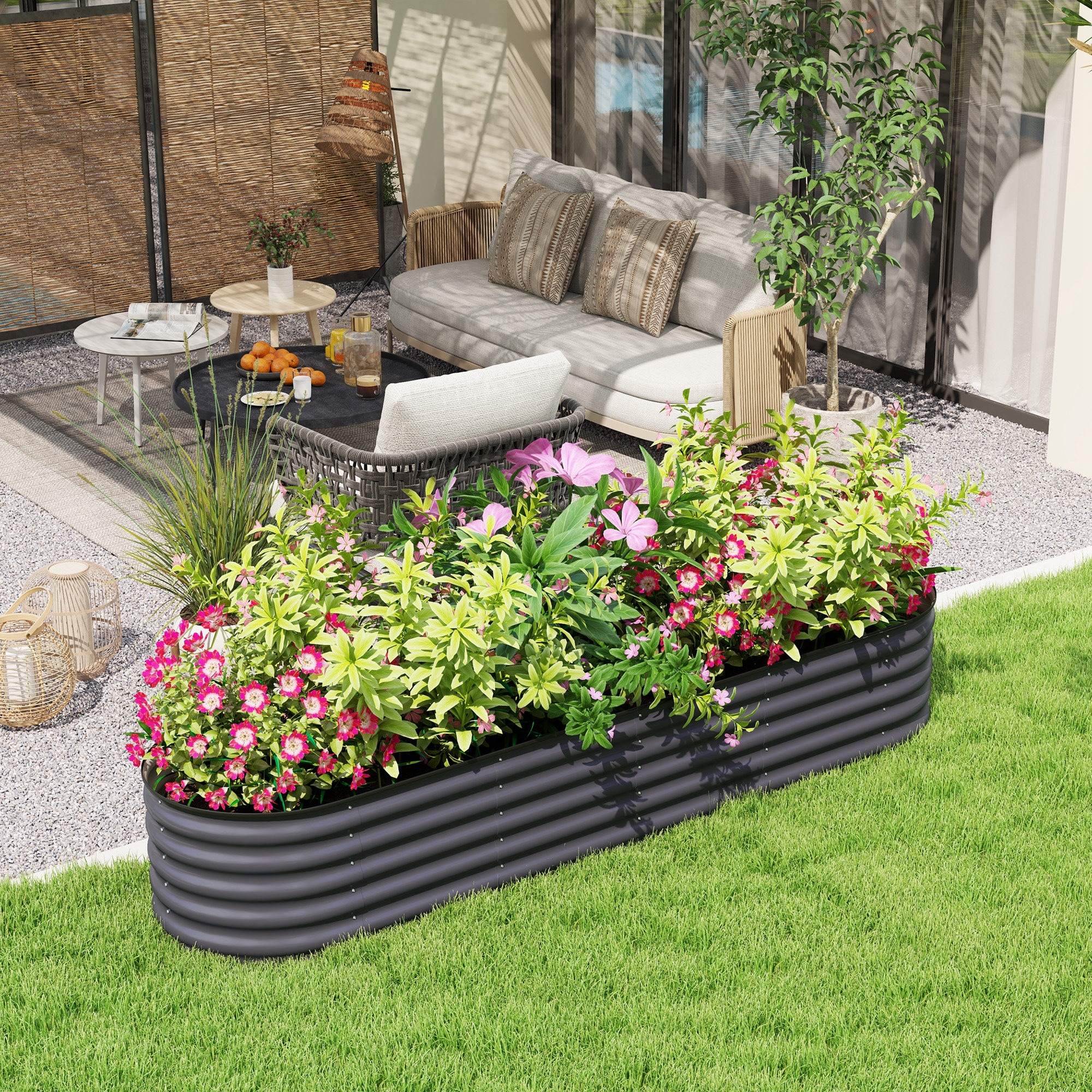 Outsunny 7.9' x 2' x 1.4' Galvanized Raised Garden Bed Kit, Outdoor Metal Elevated Planter Box