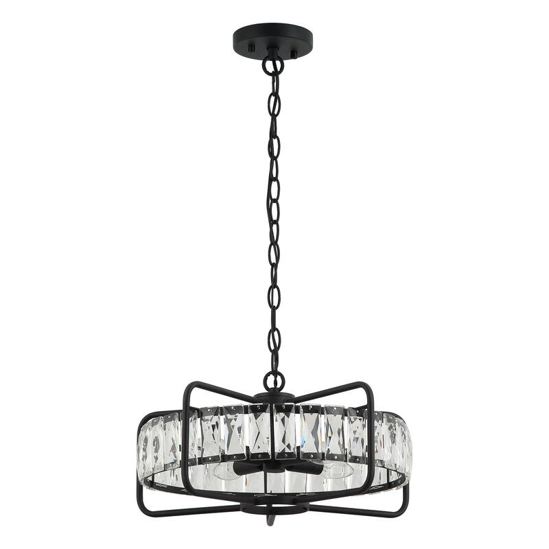 Modern Matte Black 4-Light Crystal Chandelier for Dining Room - 16.9" D x 16.9" W x 8.7" H