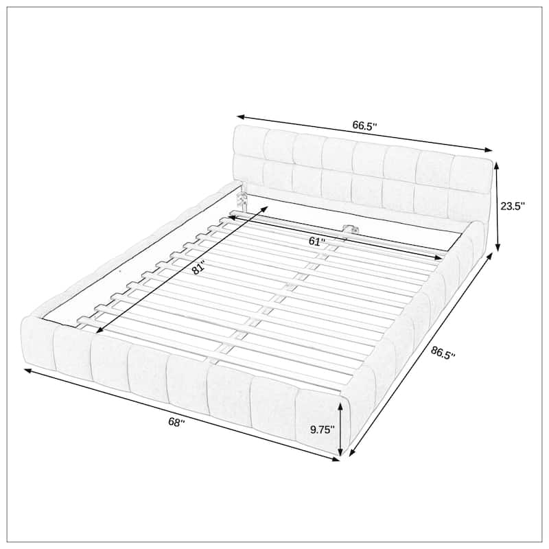 Queen Size Upholstered Bed Frame with Thick Fabric
