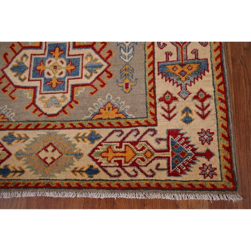 Kazak Oriental Accent Rug Hand-Knotted Beige Geometric Wool Carpet - 3'6" x 4'9"