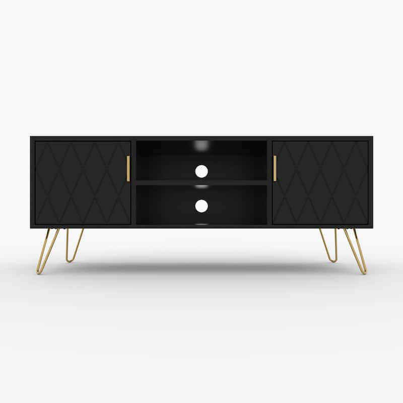 TV Stand TV Console Table Cabinet Wood Entertainment Center - 55 inch - Black