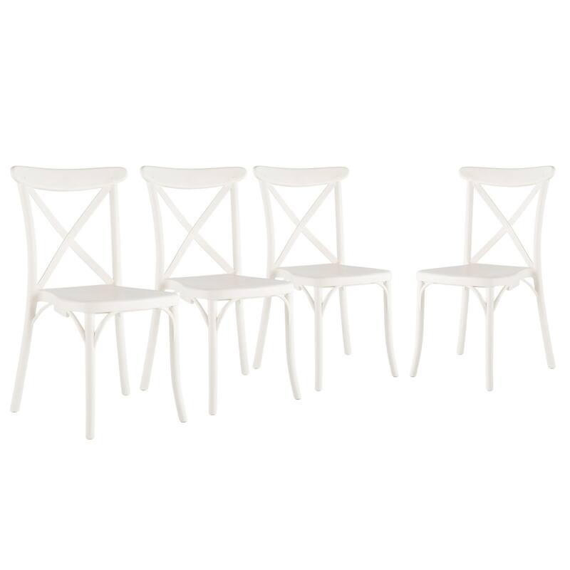 HomeRoots Set of Two White Heavy Duty Plastic Outdoor Stacking Dining Chairs