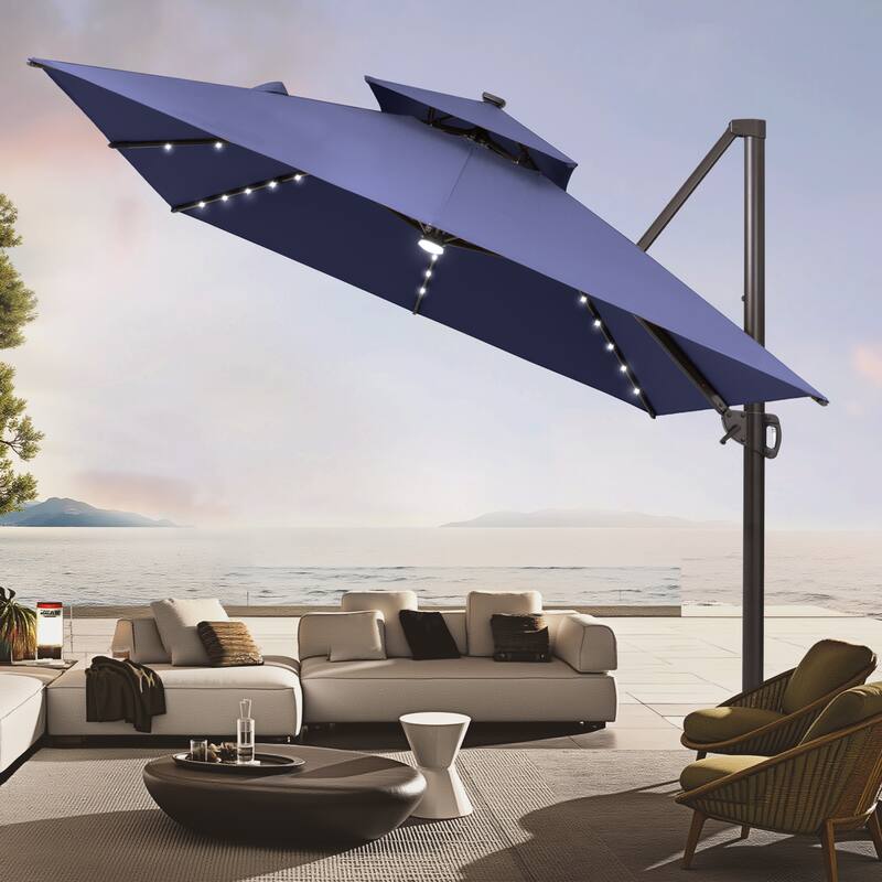 VredHom 10X13 FT Outdoor Cantilever Patio Umbrella Solar LED Light
