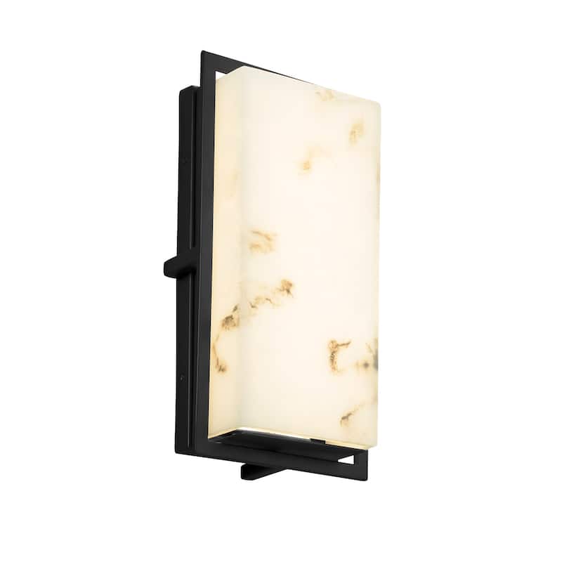 Justice Design LumenAria Avalon Matte Black ADA LED Small Outdoor Wall Sconce, Faux Alabaster Shade