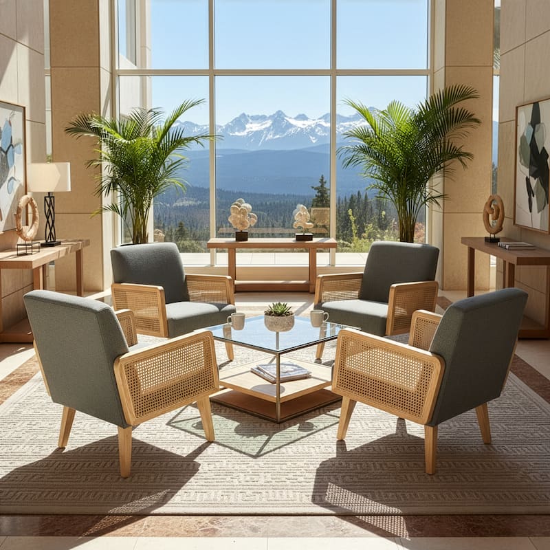 Ayaki Gray Woven Accent Chair with Rattan Arms