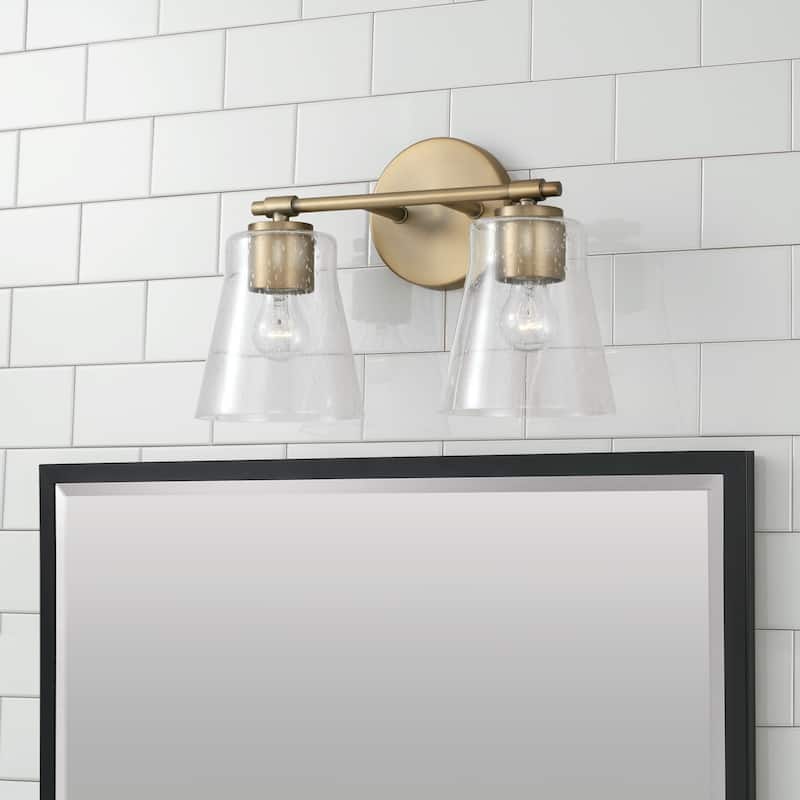 Baker 2-light Bath/ Vanity Fixture w/ Clear Seeded Glass