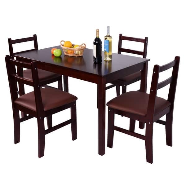 Shop Black Friday Deals On Costway 5 Pcs Pine Wood Dining Table Set 4 Upholstered Chair Breakfast Kitchen Furniture - Reddish Brown - Overstock - 17749062