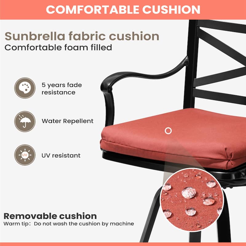Outdoor Patio Bar Stools Aluminum Swivel Bar Chair with Sunbrella Cushion - 21.7 in W x 16.5 in D x 46 in H