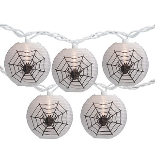 10ct Black Spider Web Paper Lantern Halloween Lights 8.5ft White Wire