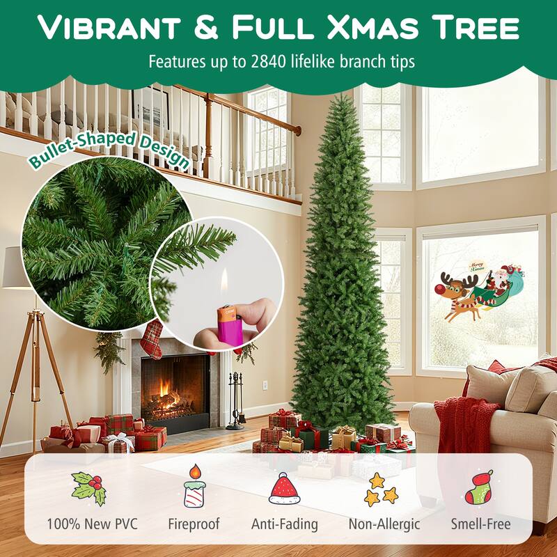 Costway 12 FT Pre-Lit Artificial Christmas Tree with 2840 Branch Tips - Green - See Details