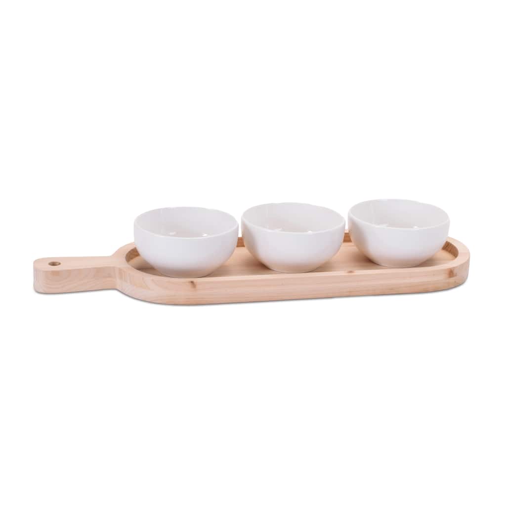 Ceramic Dip Bowl Set with Wood Tray 17"L - N/A