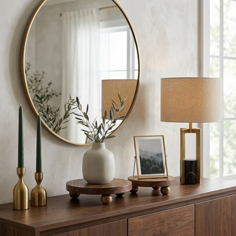 Decorative Round Wood Riser Trays - Set of 2, 10", 8"