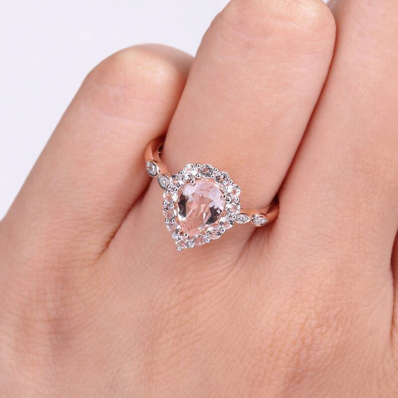 Miadora 10k Rose Gold Morganite, White Topaz and Diamond Accent Teardrop Halo Engagement Ring