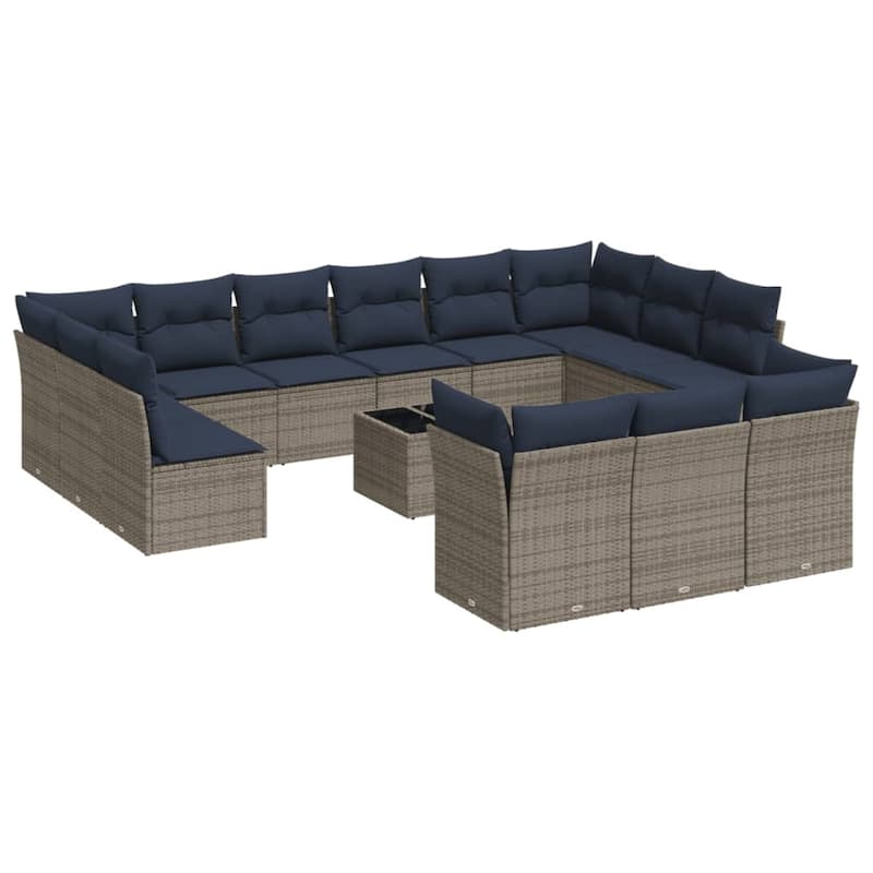 vidaXL Patio Sofa Set with Cushions Outdoor Conversation Furniture Poly Rattan - 21.7" x 24.4" x 27.2"