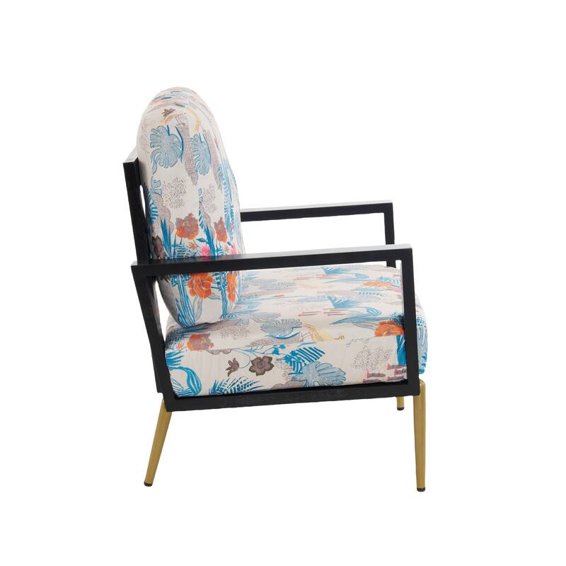 Velvet Upholstered Accent Armchair with Gold Metal Legs, Rubberwood Frame, and Adjustable Pillow Back