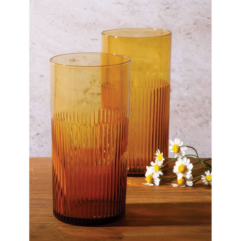 Bloomhouse Lyon Sky 8 Piece Hand Made 18 OZ Colored Glass Tumbler Set W/ Coasters