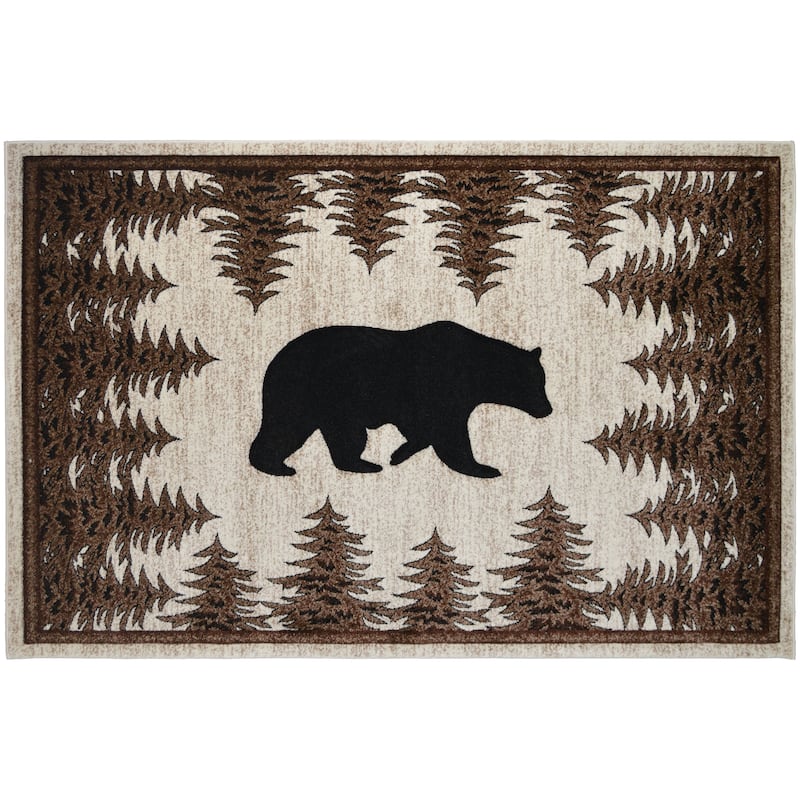 Axel Tranquil Bear Rustic Lodge Ivory Area Rug - 7'10" x 9'10"