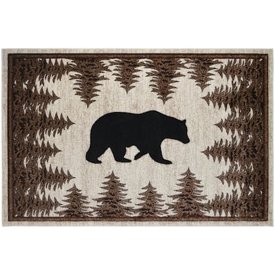 Axel Tranquil Bear Rustic Lodge Ivory Area Rug