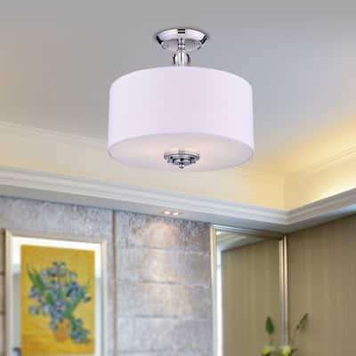 Chrome 3-Light Decorated White Drum Semi Flush Mount