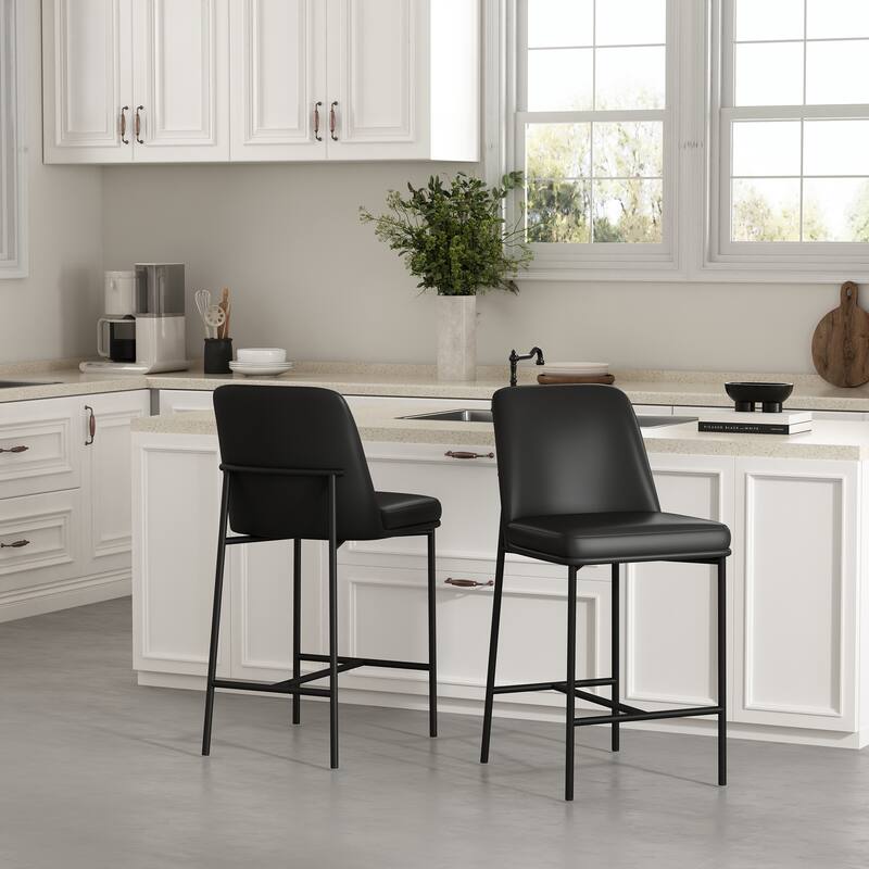 Manhattan Comfort Loft Vegan Leather Metal Counter Stool - Set of 2 - Black