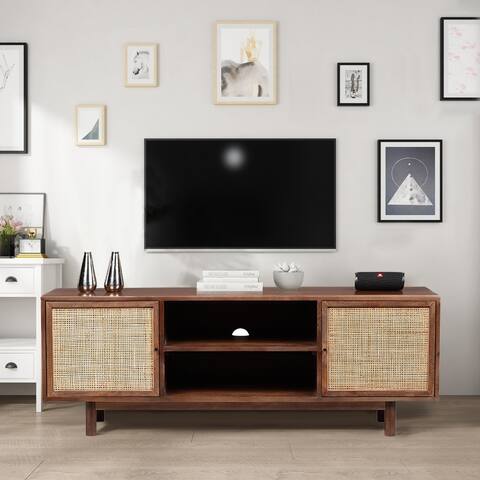 ComfyStyle Multifuctional Texture Mango Cane TV Cabinets with Two Drawers