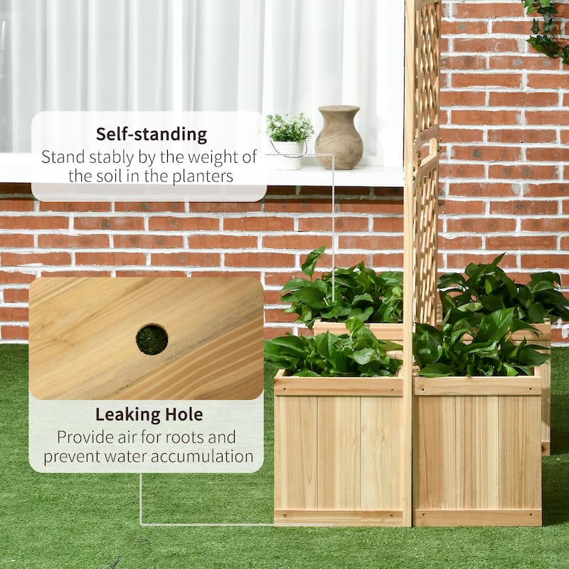 Outsunny Freestanding Outdoor Privacy Screen with 4 Self-Draining Raised Garden Beds, 3 Hinged Privacy Panels