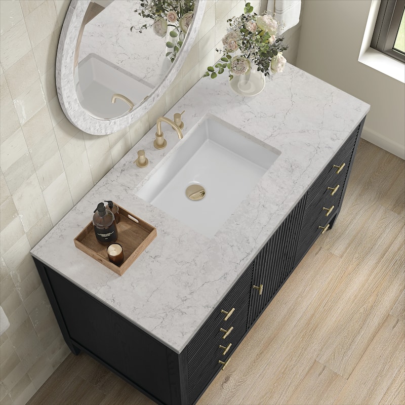 James Martin Vanities Myrrin 48" Vanity, Carbon Oak - Eternal Jasmine Pearl.