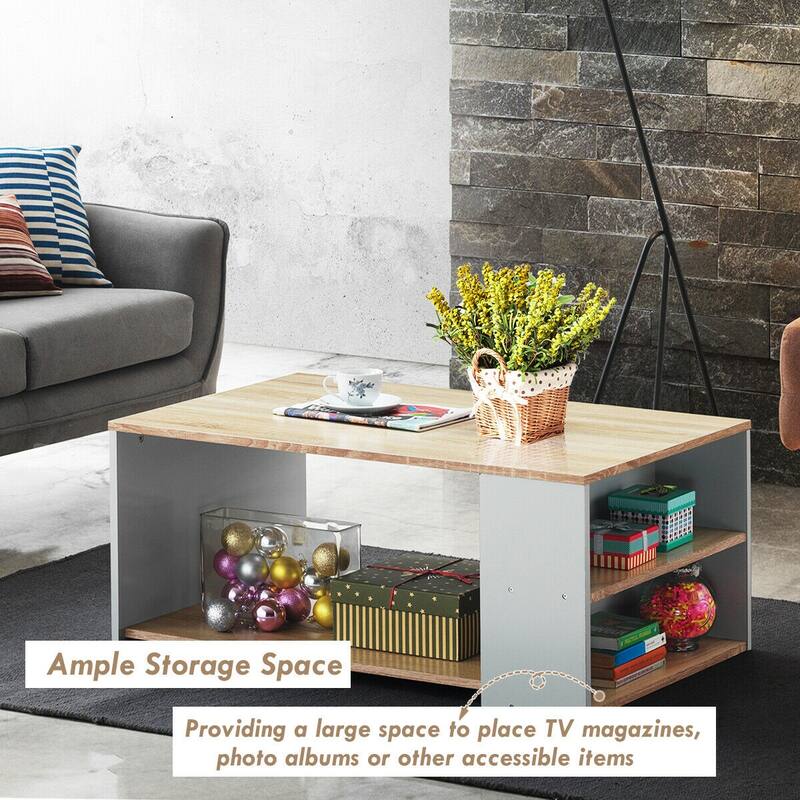 Gymax 2-Tier Coffee Table Sofa Side Table w/ 2 Storage Shelves Living - 35'' X 23'' X 16''