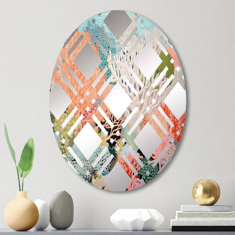 Designart "Colorful Coral And Anemones Scenery I" Coastal Coral Peach Nautical & Coastal Wall Mirror For Hallway - 20in.x30in.