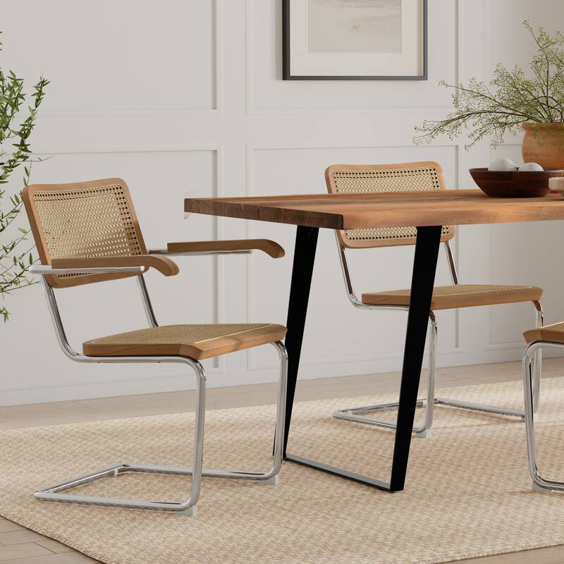 Simpli Home Madalyn Mid Century Modern Dining Arm Chair (Set of 2) in Natural Rattan - 23.1" D x 19.1" W x 31.7" H - Natural