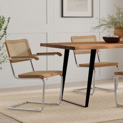 Simpli Home Madalyn Mid Century Modern Dining Arm Chair (Set of 2) in Natural Rattan - 23.1" D x 19.1" W x 31.7" H