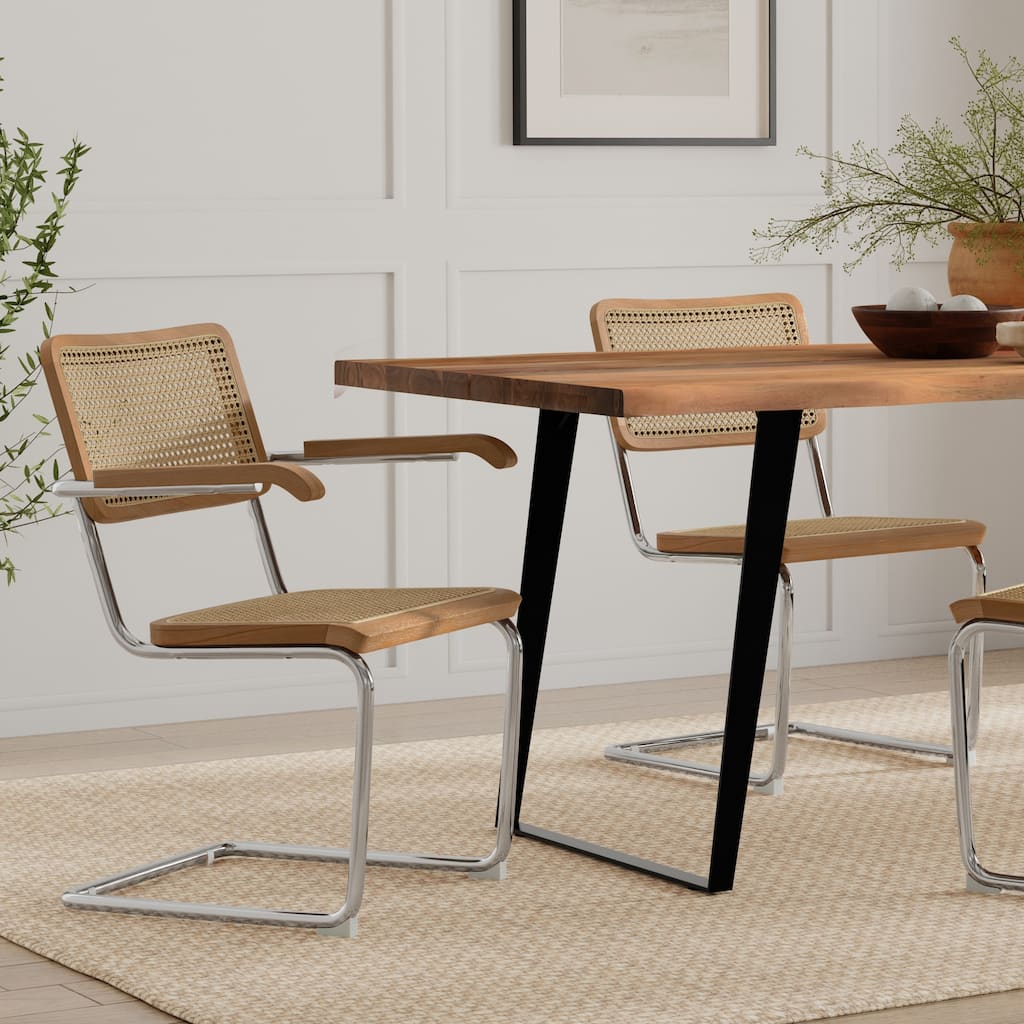 Simpli Home Madalyn Mid Century Modern Dining Arm Chair (Set of 2) in Natural Rattan - 23.1" D x 19.1" W x 31.7" H