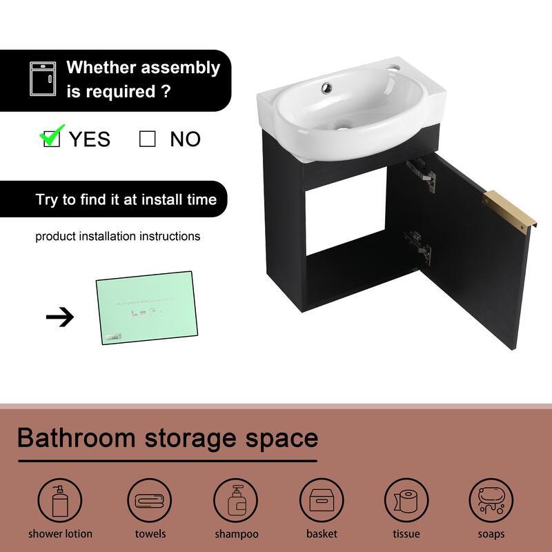 BNK 16''/23'' Bathroom Vanity with Sink, Freestanding/Floating Bathroom Vanity with Soft Close Doors & Shelf ﻿