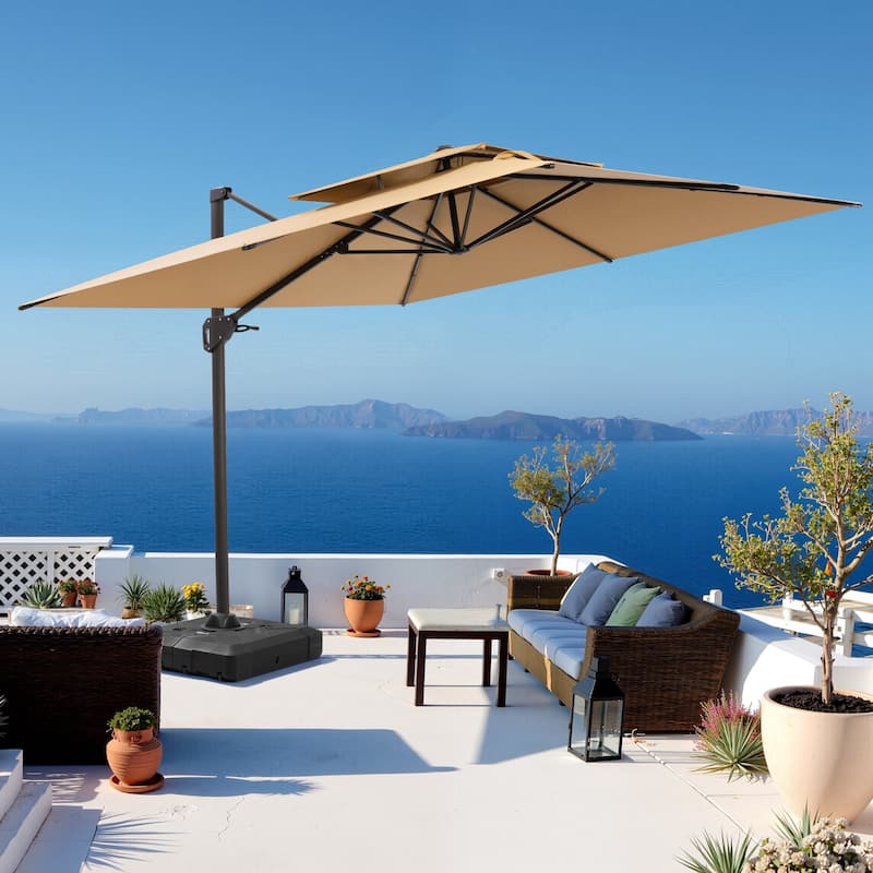 Outdoor 10FT Square Adjustable Offset Cantilever Patio Umbrella with Base