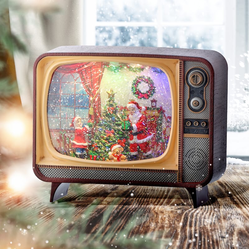 8.5" Santa Scene Tv Globe LED Battery Timer USB Plug-in