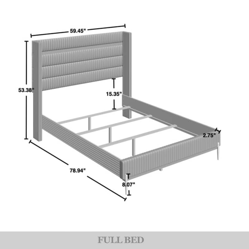CraftPorch Corduroy 4-pieces Glam White Bed with White Furniture Bedroom Set