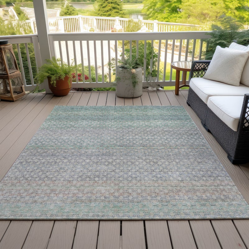 Machine Washable Indoor/Outdoor Stripe Medallions Chantille Rug - Beige - 10' x 14'