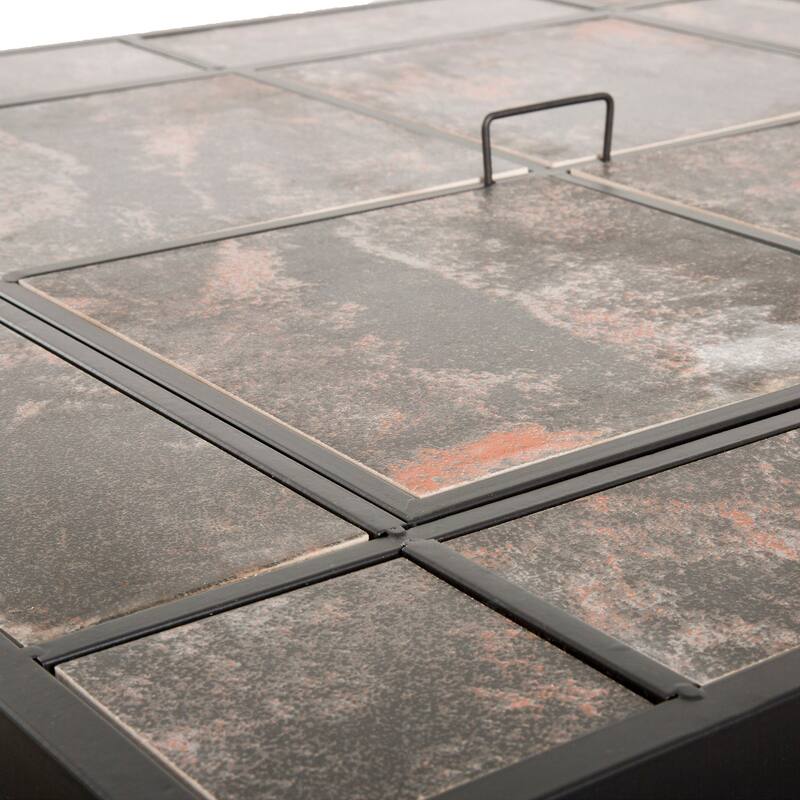Pure Garden Wood Burning 30-inch Square Marble Tile Fire Pit Set - 30 x 30 x 20