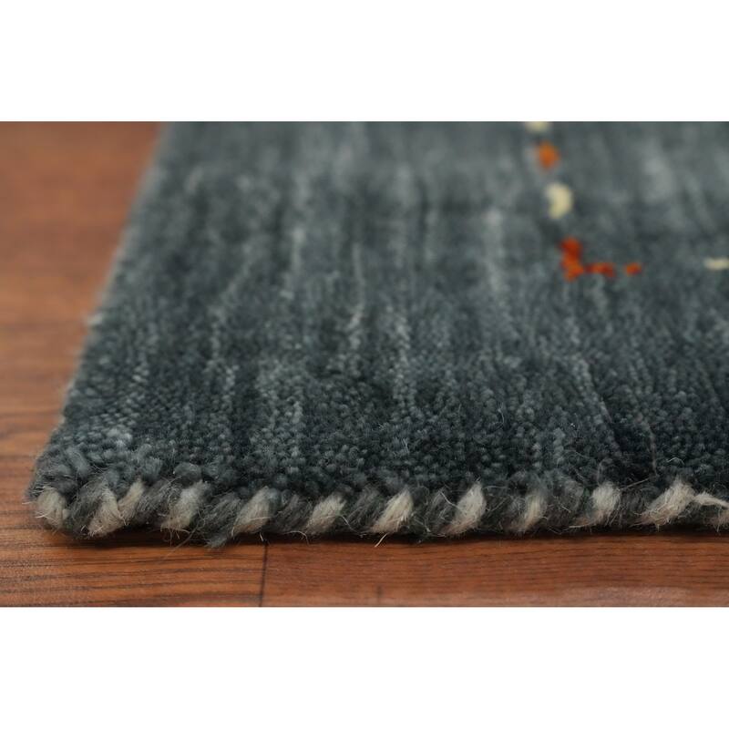 Hand Knotted Oriental 100% Wool Carpet Tribal Animal Pictorial Greys & Charcoal Gabbeh Area Rug - 4' 2'' X 2' 0''